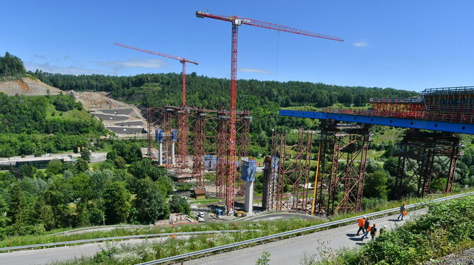 Die Baustelle der Hochbrücke  bei Horb.