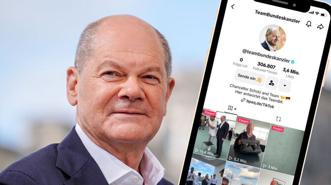 Olaf Scholz ist seit 100 Tagen bei Tiktok.  FOTOMONTAGE: KILIAN