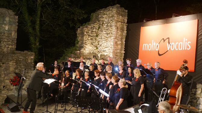 Der Konzertchor molto vocalis musizierte zweimal auf der Burgruine Hohenmelchingen, »dem schönsten Konzertsaal der Alb«. FOTO: V