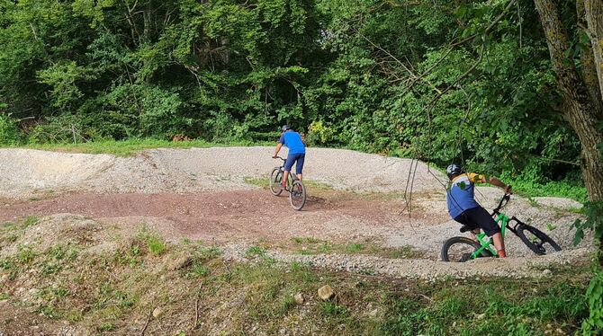 Spaß haben und dabei ihre Fahrtechnik verbessern können  Mountainbiker auf der reaktivierten Trainingsstrecke am Upfinger Ortsra