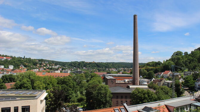 Die oberen 25 Meter des Schornsteins am Heizkraftwerk in der Tübinger Brunnenstraße werden abgebaut. Das sichert den Weiterbetri