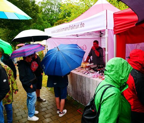 Gedraenge mit Regenschirm