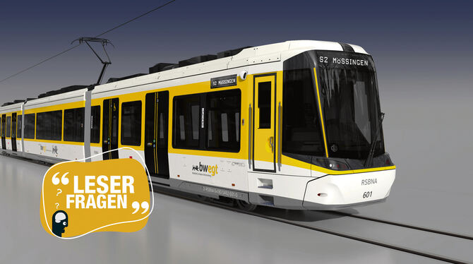 So sehen die Tram-Trains aus, die auf der Strecke der Regional-Stadtbahn Neckar-Alb durch die Region fahren sollen.