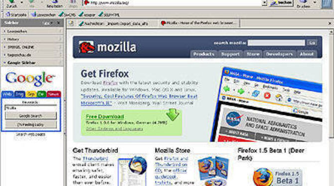 Die Benutzeroberfläche des Browsers Mozilla mit dem sogeannten »Sidebar«.
SCREENSHOT