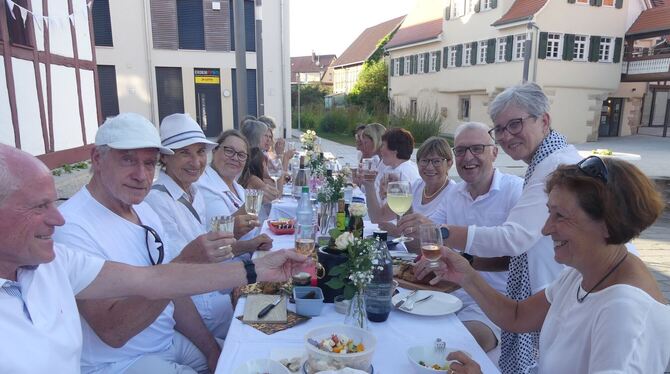 Gesellige Runde beim »White Dinner« in Walddorfhäslach.  FOTO: SANDER