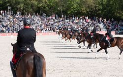 Die Marbacher Dressurquadrille wird gemeinsam mit den Lipizzanerhengsten aus Lipica vorgeführt.  FOTO: KUBE/HAUPT- UND LANDGESTÜ