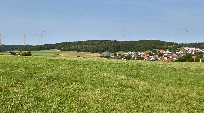 Die Visualisierung zeigt, dass hauptsächlich von der Anhöhe außerhalb von Ehestetten die Windkraftanlagen im Drei-Kommunen-Eck z