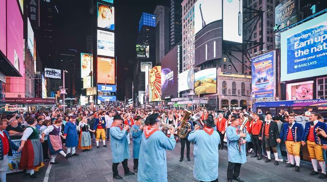 Laurentia auf dem Times Square in New York.  FOTO: PRIVAT