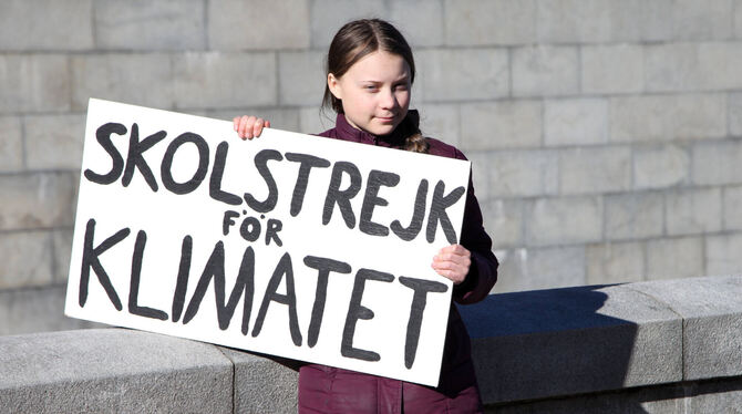 Die Klimaaktivistin Greta Thunberg hat mit ihrem Schulstreik vor dem Reichstag und ihrem Schild mit der Aufschrift "Skolstrejk f