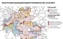 Sechs neue Kommunen sind dabei, 16 haben ihre Flächen erweitert: die Karte der künftigen Gebietskulisse des Biosphärengebiets.  