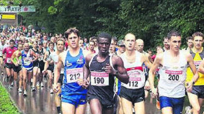 Altenburger Neckarlauf: Erst kam der Regen, dann der Läufer-Pulk. 
FOTO: TRINKHAUS