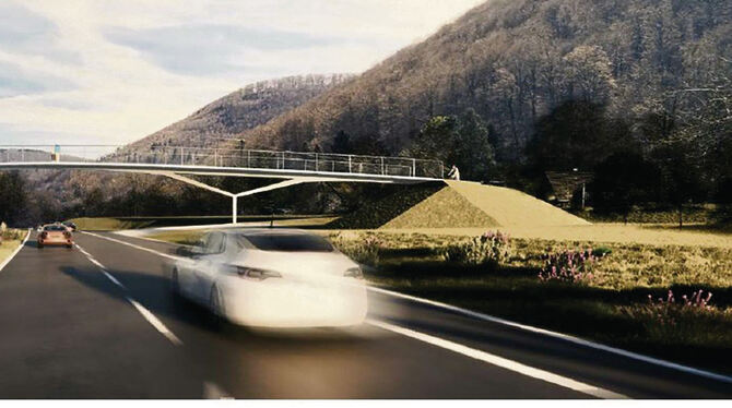 Mit dem Umbau der Wasserfallkreuzung bekommt Bad Urach ein neues »Eingangstor«:  So soll die Fuß- und Radwegbrücke über die B 28