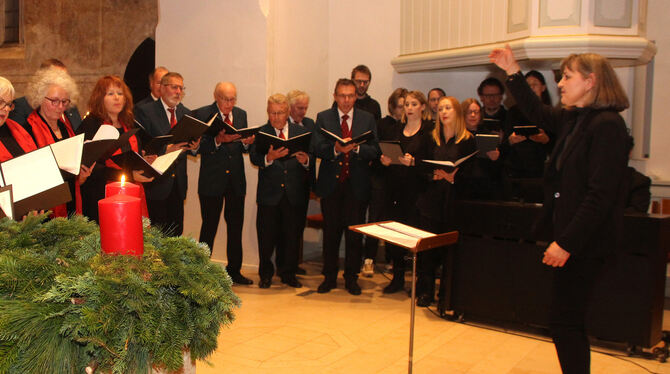 Der Sängerbund Lichtenstein begeistert die Zuhörer beim traditionellen Adventskonzert in der Johanneskirche. FOTO: LEIPPERT