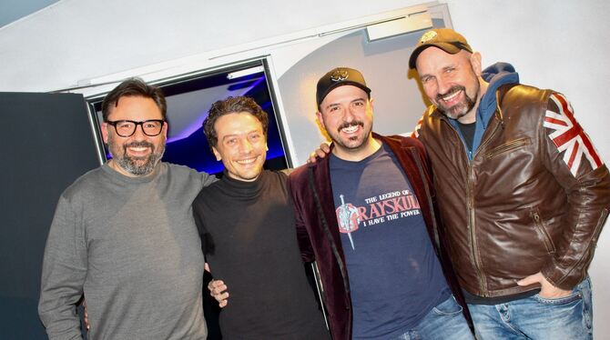 Regisseur Andreas Kröneck, Hauptdarsteller Harald Hauber, Musikproduzent Antonio Fernandes Lopes und Dominik Kuhn (von links) be