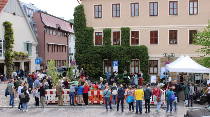 »12 Quadratmeter Kultur«: Statt Autos fand auf den drei Parkplätzen vor dem Eninger Rathaus ein buntes Kulturprogramm statt. Zah