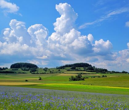 Vor einem Sommergewitter Ende Juni türmen sich die Wolken über den Feldern zwischen Ringingen und Salmendingen.  FOTO: KARLIN