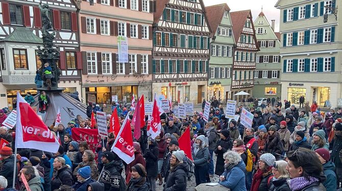 Vor der Sitzung des Gemeinderats versammelten sich die Menschen am Donnerstag auf dem Tübinger Marktplatz. Sie demonstrierten ge