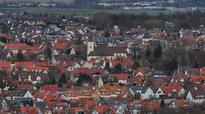 Quartier Im Mössinger Nord-Osten - der Streifen hinter der Peter- und Paulskirche in der Mitte - wird die energetische Quartiersentwicklu