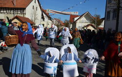 Ein buntes Bild des Fasnetsvergnügens: Mehr als 70 Gruppen zogen zum Ende der Saison am Dienstag durch Steinhilben.  FOTOS: HÄUS