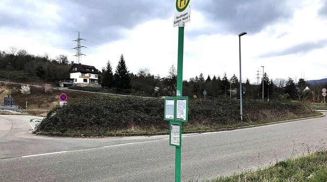 Eine einsame Bushaltestelle zwischen Reutlingen und Eningen. Kein Wartehäuschen, keine Beleuchtung und die nächste Straßenlatern