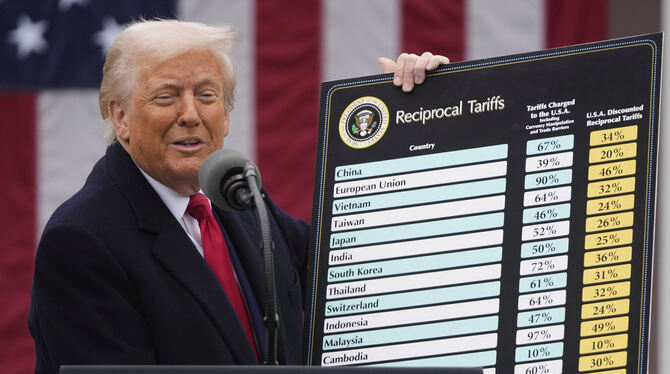 US-Präsident Donald Trump während der Veranstaltung zur Ankündigung neuer Zölle im Rosengarten des Weißen Hauses.