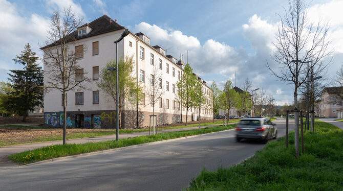 Ypernkaserne Die Rodungen künden nicht vom großen Aufbruch auf dem Areal: Blick aufs Kasernen-Gebäude 43 an der Ringelbachstraße.