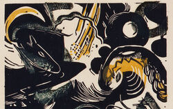 Ein Teil der Schöpfungsgeschichte II von Franz Marc. Der Farbholzschnitt von 1914 ist in der Städtischen Kunstsammlung Reutlinge