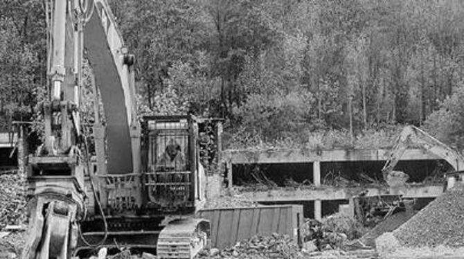 Ein Brecher soll den Baggern nun helfen, auf dem Bad Uracher Haas-Areal an der B 28 die Schuttberge zu zerbröseln.
GEA-FOTO: EKS