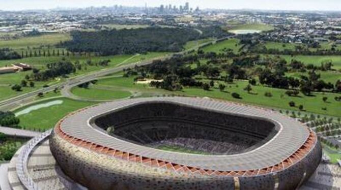 Das FNB-Stadion in Johannesburg, auch &raquo;Soccer City&laquo; genannt, wie es nach dem Umbau aussehen soll. FOTO: BOOGERTMAN&P