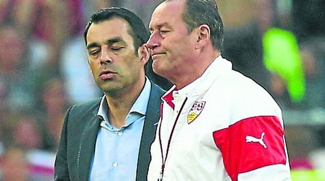 Augen zu und durch: Robin Dutt (links) und Huub Stevens. FOTO: EIBNER