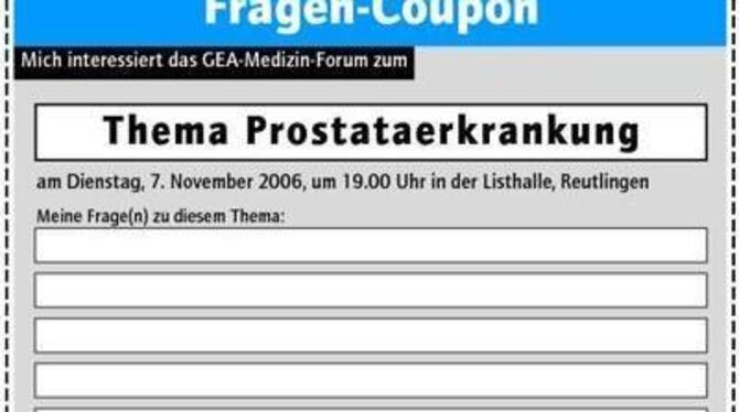 Senden Sie uns Ihre Fragen zum Thema Prostataerkrankungen. Laden Sie sich den Fragen-Coupon herunter. Nutzen Sie dazu den Downlo