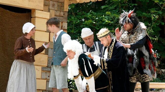 Mit viel Spielfreude bringt die Hayinger Schauspieltruppe ein märchenhaftes Stück für Kinder auf die Bühne.  FOTO: LEIPPERT