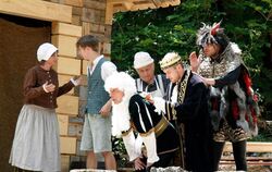 Mit viel Spielfreude bringt die Hayinger Schauspieltruppe ein märchenhaftes Stück für Kinder auf die Bühne.  FOTO: LEIPPERT