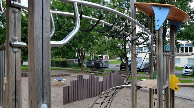 Der Spielplatz in der Pliezhäuser Friedrichstraße liegt zentral im Ort, ist gut besucht, leidet jedoch an seiner wenig attraktiv