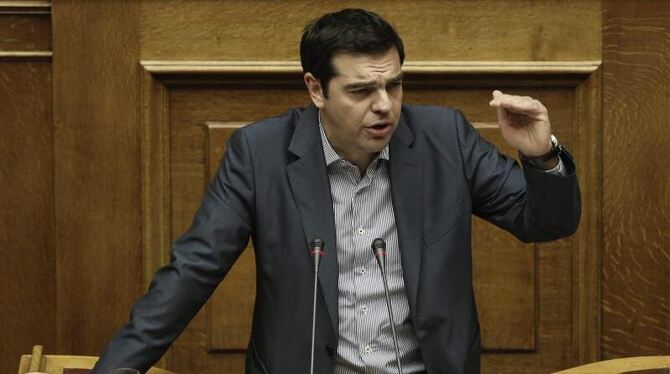 Ministerpräsident Tsipras spricht im griechischen Parlament. Foto: Yannis Kolesidis