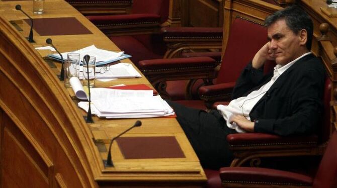 Finanzminister Euklid Tsakalotos im griechischen Parlament in Athen. Foto: Alexandros Vlachos