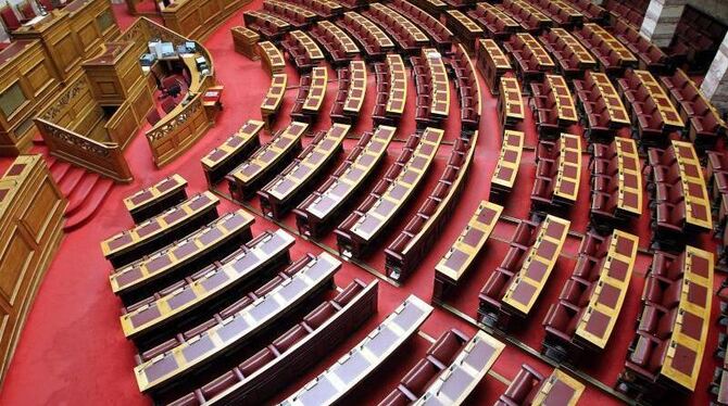 Leeres griechisches Parlament: Wer wird hier künftig die Mehrheit haben? Foto: Pantelis Saitas/Archiv