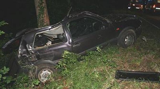 Nachdem der Golf zwei Leitpfosten umgenietet hatte, kam er vollends von der Fahrbahn ab. FOTO: PD