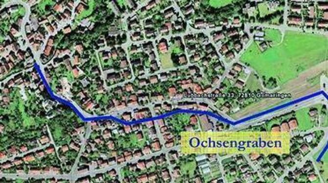 Von der Auchtertgasse (rechts) zieht sich der Ochsengraben (blau) durch Gomaringen. Mit der Sanierung kommen auf die Anlieger Ko