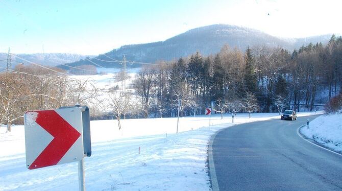 Kurven, Kuppen, Wald, schmale Fahrbahn: die L 380 a zwischen Eningen und Glems.