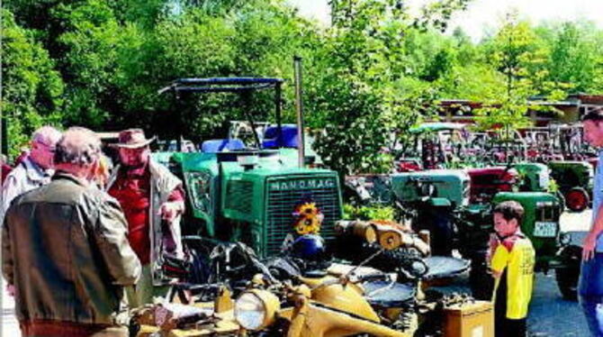 Zweiräder, Autos, aber vor allem Schlepper aus längst vergangenen Zeiten waren Blickfang in Grafenberg.
FOTO: SANDER