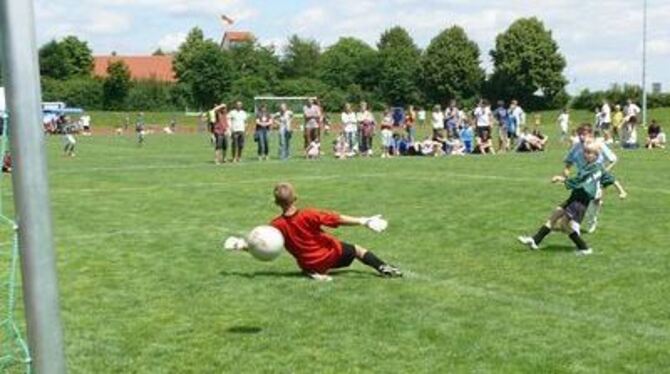 Schuss und Tor - spannende Spiele beim großen Fußballturnier des SV Walddorf.
FOTO: MAR