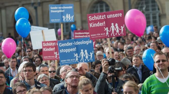 Gegner des grün-roten Bildungsplans mit Schildern in Stuttgart (Archivbild)