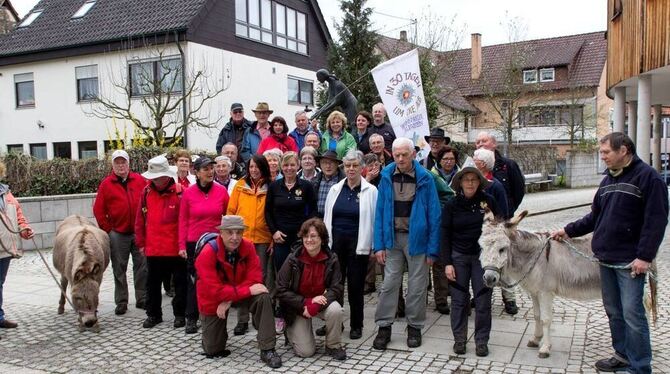 Am 28. April 2013 war es so weit: Von der letzten Etappe ihrer Unternehmung »In 30 Tagen um die Alb« kehrte die Albvereins-Wanderschar nach Wannweil zurück. Fast eine Million Schritte oder 672 Kilometer legten die Wanderer insgesamt zurück.  FOTO: PRIVAT