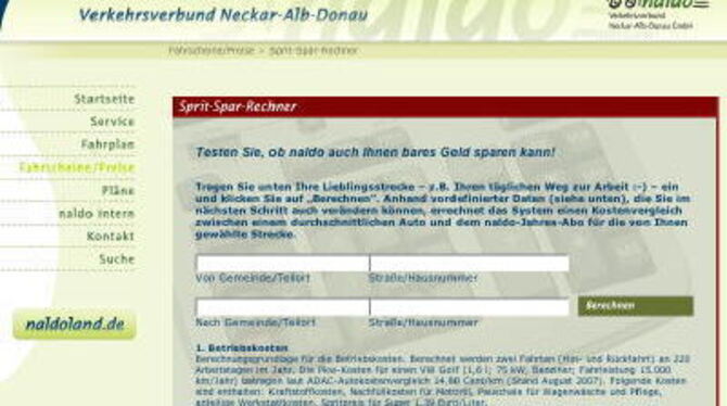 Der Sprit-Spar-Rechner auf http://www.naldo.de.