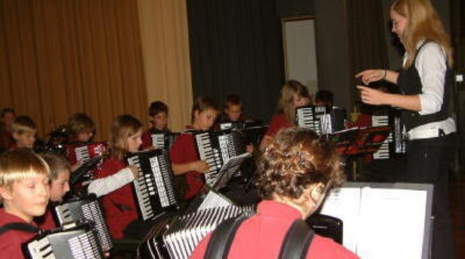 Das Schüler-Orchester des Pfullinger Albvereins bei seinem Auftritt in der Herbstfeier in den Pfullinger Hallen. FOTO: KABLAOUI