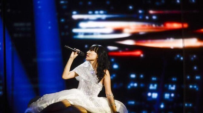 Die australische Kandidatin Dami Im bei den Proben zum Eurovision Song Contest in Stockholm. Foto: EPA/Maja Suslin