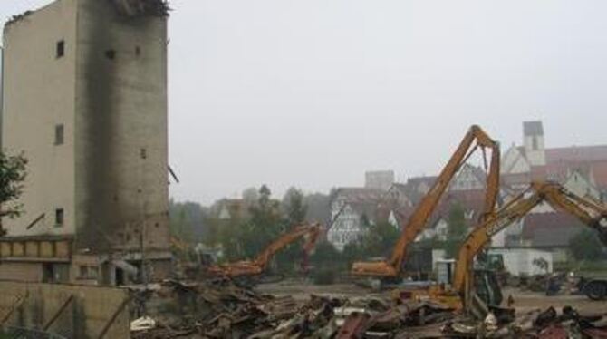 Gestern Vormittag war er nur von oben her »angekratzt«, doch bald wird der WLZ-Turm der Vergangenheit angehören. GEA-FOTO: SCHÖB