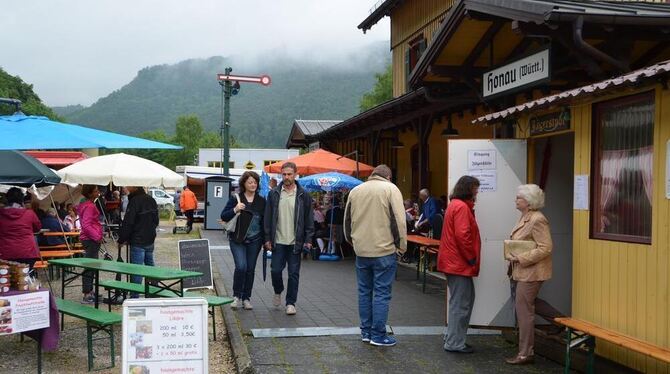 Der Lichtenstein hüllte sich meist in Wolken beim Bahnhofsfest in Honau.  GEA-FOTO: BARAL