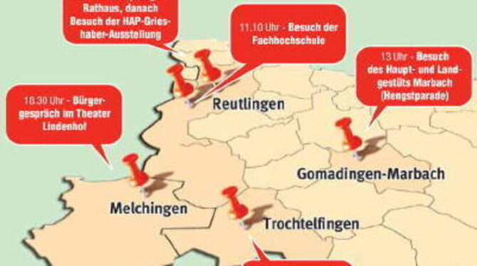 Die Stationen des Regionalbesuchs von Bundespräsident Horst Köhler am 16. April im Überblick. 
GEA-GRAFIK: GOLLER